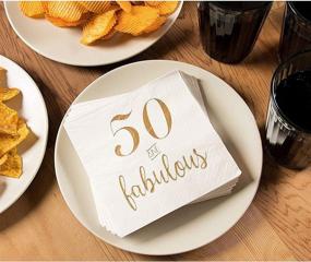 img 3 attached to 🎉 50 and Fabulous Party Supplies: Gold Foil White Paper Napkins - 50 Pack (5x5 In)