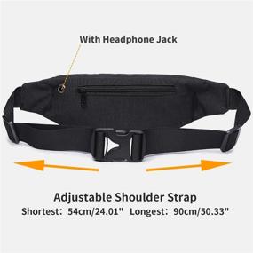 img 2 attached to Waterproof Black Fanny Pack for Men and Women - Small, Plus Size - Cell Phone Holder, Outdoor Fashion Waist Bag with Headphone Jack and 3-Zipper Pockets