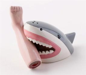 img 1 attached to 🦈 One Hundred 80 Degrees Aurrra Ceramic Shark and Foot Salt and Pepper Shaker Set: Unique Table Decor with Solar Fountain Pump - 3.75 Inches