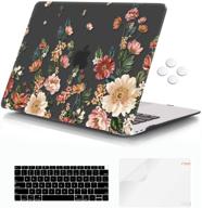 🖥️ icasso macbook air 13 inch case 2018-2020 release a2337 m1/a1932/a2179, black floral hard shell + keyboard cover | compatible with newest macbook air 13'' retina display & touch id logo