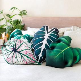 img 2 attached to 🌿 FRECKLEPOT Monstera Leaf Decorative Throw Pillow - Green Monstera Albo Pink Caladium Alocasia for Sofa, Couch, Bed, Car (Monstera)