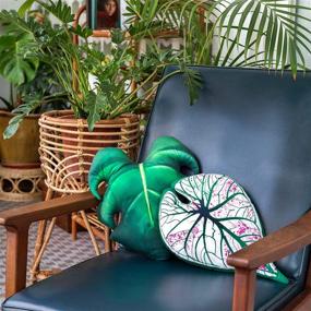 img 1 attached to 🌿 FRECKLEPOT Monstera Leaf Decorative Throw Pillow - Green Monstera Albo Pink Caladium Alocasia for Sofa, Couch, Bed, Car (Monstera)