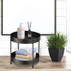 img 1 attached to 🛍️ Black Vanity Tray Organizer with Standing Shelf for 2-Tier Bathroom Countertop - Stylish Decorative Tray for Cosmetic & Makeup Storage