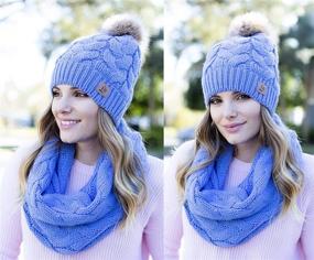 img 3 attached to 🧣 Winter Knit Pom Beanie Hat Scarf Set for Women: Cute, Soft, and Warm Infinity Scarves