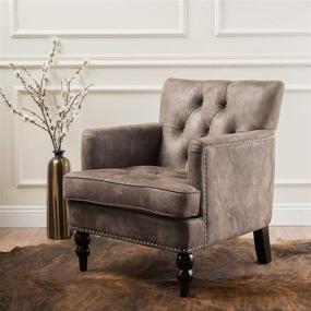 img 3 attached to 🪑 Medford Brown Tufted Club Chair: Elegant Fabric Accent Chair with Studded Nailhead Accents