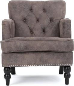 img 4 attached to 🪑 Medford Brown Tufted Club Chair: Elegant Fabric Accent Chair with Studded Nailhead Accents