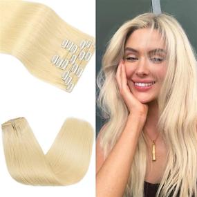 img 4 attached to 💎 Platinum Blonde Clip in Hair Extensions - 100% Human Hair, 120g, 7pcs, Soft Double Weft Straight Remy Hair Extensions Clip, 18 Inch Length, No Shedding or Tangling