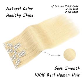 img 2 attached to 💎 Platinum Blonde Clip in Hair Extensions - 100% Human Hair, 120g, 7pcs, Soft Double Weft Straight Remy Hair Extensions Clip, 18 Inch Length, No Shedding or Tangling