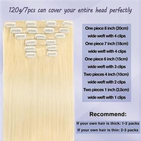 img 3 attached to 💎 Platinum Blonde Clip in Hair Extensions - 100% Human Hair, 120g, 7pcs, Soft Double Weft Straight Remy Hair Extensions Clip, 18 Inch Length, No Shedding or Tangling