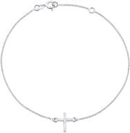 🕊️ religious 925 sterling silver sideways cross anklet bracelet for women - adjustable 9 to 10 inch ankle bracelet logo