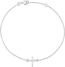 img 4 attached to 🕊️ Religious 925 Sterling Silver Sideways Cross Anklet Bracelet for Women - Adjustable 9 to 10 Inch Ankle Bracelet