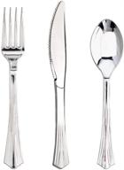 🍴 bucla 360 silver plastic silverware set: premium heavyweight disposable utensils - 120 forks, 120 spoons, 120 knives logo