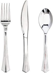 img 4 attached to 🍴 BUCLA 360 Silver Plastic Silverware Set: Premium Heavyweight Disposable Utensils - 120 Forks, 120 Spoons, 120 Knives