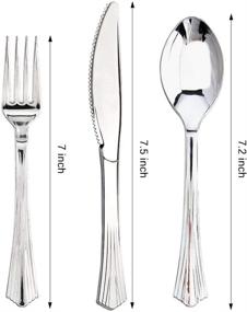 img 2 attached to 🍴 BUCLA 360 Silver Plastic Silverware Set: Premium Heavyweight Disposable Utensils - 120 Forks, 120 Spoons, 120 Knives