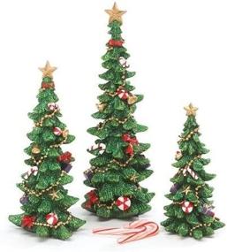 img 4 attached to Set of 3 Christmas Tree Figurines with Festive Decorations for Home Holiday Décor