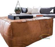 🪑 leatherooze unstuffed moroccan leather ottoman pouffe: handmade, amazing square design, light tan footstool pouf (35x35x18 inch) логотип