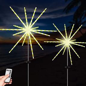 img 4 attached to 🌼✨ Enhance Your Outdoor Ambiance with 2-Pack Outdoor Solar Firework Lights: Powered Flowers Lights with LED Decorative Stars for Christmas Decorations & Garden Lighting