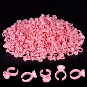 img 4 attached to 💖 300PCS Pink MEKK Disposable Glue Rings for Eyelash Extensions, Nail Art, and Tattooing - Plastic Ring Cups for Pigments, Glue Holders, and Makeup Applications