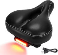 daway c900 bike seat: rechargeable taillight, comfortable cushioned leather saddle for men and women, waterproof and breathable, dual spring, universal fit - black logo