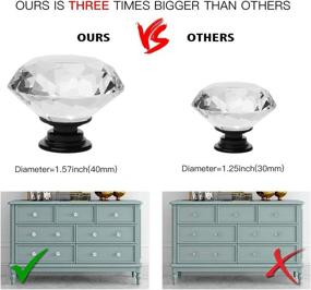 img 3 attached to YDO Drawer Knobs, Black Alloy Base Crystal Knobs, Diamond Shape Glass Dresser Knobs, 1.57 inch Large Dresser Handles, Bling Knobs for Dresser Drawers, Kitchen Cabinet Knobs and Pulls, Set of 10, Clear