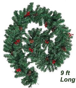 img 3 attached to 🎄 Pre-lit Christmas Garland Decor - 9 Ft Festive Holiday Decoration, Outdoor/Indoor Use, Green Pine Branches with Red Berries and Pine Cones, Waterproof 50 Warm Lights with Timer
