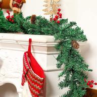 🎄 pre-lit christmas garland decor - 9 ft festive holiday decoration, outdoor/indoor use, green pine branches with red berries and pine cones, waterproof 50 warm lights with timer logo