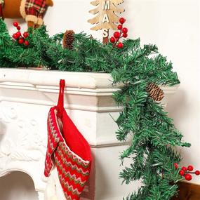 img 4 attached to 🎄 Pre-lit Christmas Garland Decor - 9 Ft Festive Holiday Decoration, Outdoor/Indoor Use, Green Pine Branches with Red Berries and Pine Cones, Waterproof 50 Warm Lights with Timer