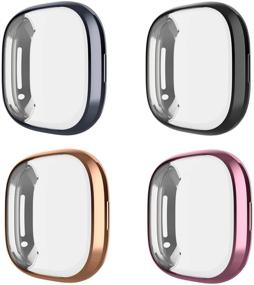 img 1 attached to 📱 Kmasic Hard Case Compatible with Fitbit Versa 3 Screen Protector - 4 Pack, Slim Tempered Glass Overall Protective Cover for Fitbit Sense in Black/Gray/Rose Gold/Rose Pink