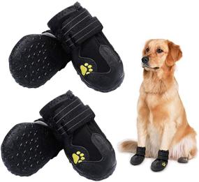 img 4 attached to PK.ZTopia Waterproof Dog Boots with Reflective Fastening Straps, Rugged Anti-Slip Sole for Medium to Large Dogs (Black 4PCS)