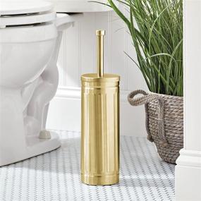 img 3 attached to mDesign Retro Farmhouse Style Metal Toilet Brush and Holder Set for Bathroom Storage - Compact, Decorative Steel Handle and Lid - Sturdy, Deep Cleaning - Soft Brass Finish