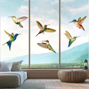 img 1 attached to 🐦 Pack of 6 Large Anti-Collision Hummingbird Window Clings, Non-Adhesive Vinyl Decals to Prevent Bird Strikes on Glass, Window Clings with Vibrant Hummingbird Stickers