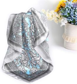 img 1 attached to 🧣 Set of 4 Silk-Like Hair Scarves for Women - 23.6 Inches Square Satin Head Scarves & Bandanas