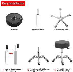 img 2 attached to 🪑 Black Leather Swivel Rolling Stool Chair with Thick Padding - Adjustable Hydraulic Stool on Wheels for Medical Spa, Massage Salon, Home, Office, Clinic, and Studio