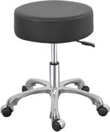 🪑 black leather swivel rolling stool chair with thick padding - adjustable hydraulic stool on wheels for medical spa, massage salon, home, office, clinic, and studio logo