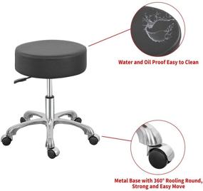 img 1 attached to 🪑 Black Leather Swivel Rolling Stool Chair with Thick Padding - Adjustable Hydraulic Stool on Wheels for Medical Spa, Massage Salon, Home, Office, Clinic, and Studio