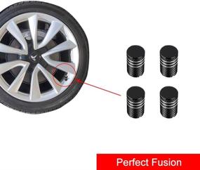 img 2 attached to 🚗 Universal Car Tire Valve Stem Caps for Tesla Roadster Model S Model X Model 3 - Premium Aluminum 4pcs (Black) - Suitable for Cars, Motorbikes, Trucks, Bikes, and Bicycles