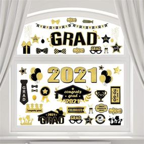 img 4 attached to 🎓 2021 Стикеры для окон выпускного - Большой размер класса 2021 Стикеры для окон выпускников, украшения и съемные декали выпускника для колледжа, университета, класса старшей школы - черные и золотые припасы для вечеринки выпускников