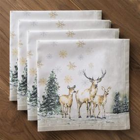 img 1 attached to 🦌 Maison d' Hermine Deer in The Woods 100% Cotton Soft and Comfortable Set of 4 Napkins: Ideal for Family Dinners, Weddings, Cocktail Parties, Kitchen Use, Thanksgiving/Christmas (20 Inch by 20 Inch).