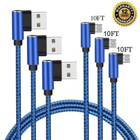 img 4 attached to 🔌 CTREEY Micro USB Cable, 90 Degree 3 Pack 10FT Long Premium Nylon Braided Android Fast Charger USB to Micro USB Charging Cable for Samsung Galaxy S7 Edge/S6/S5 - Blue (3 Pack 10FT x3)