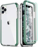 📱 coolqo iphone 11 pro max case + 2 x tempered glass screen protector bundle - clear 360 full body coverage, hard pc+soft silicone tpu 3in1 shockproof protective phone cover (green) logo