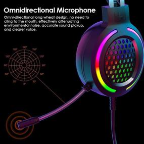 img 2 attached to 🎧 7.1 Surround Sound Gaming Headset with Noise Cancelling Mic, Bass Surround, Soft Memory Earmuffs, Rainbow LED Backlit - Compatible with PC, PS4, Xbox One Controller (Adapter Not Included)