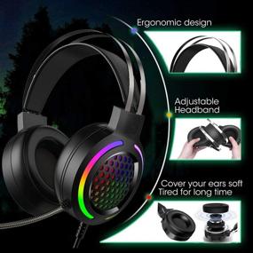 img 1 attached to 🎧 7.1 Surround Sound Gaming Headset with Noise Cancelling Mic, Bass Surround, Soft Memory Earmuffs, Rainbow LED Backlit - Compatible with PC, PS4, Xbox One Controller (Adapter Not Included)