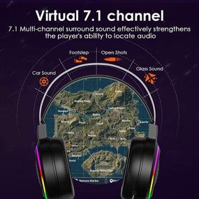 img 3 attached to 🎧 7.1 Surround Sound Gaming Headset with Noise Cancelling Mic, Bass Surround, Soft Memory Earmuffs, Rainbow LED Backlit - Compatible with PC, PS4, Xbox One Controller (Adapter Not Included)