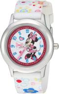 minnie mouse disney girls stainless steel watch with nylon strap, white, size 15 (model: wds000163) - analog-quartz movement logo