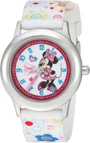 img 4 attached to Minnie Mouse Disney Girls Stainless Steel Watch with Nylon Strap, White, Size 15 (Model: WDS000163) - Analog-Quartz Movement