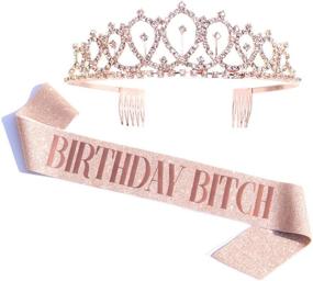img 4 attached to 🎂 Rose Gold Birthday Bitch Sash & Rhinestone Tiara Kit: Glittery Birthday Party Favors and Gifts