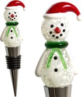 handmade glass santa snowman wine stopper - eye-catching winter, christmas, holiday wine accessory - unique decorative gift for host/hostess - corker / sealer for wine bottles logo