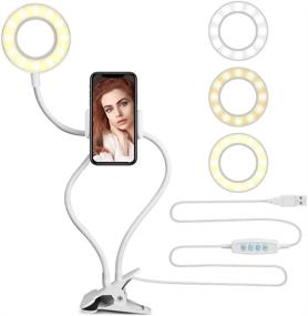 img 4 attached to VARIPOWDER Selfie Ring Light with Cell Phone Holder Stand - Flexible Arms, 3 Lighting Modes, 10 Brightness Levels - Compatible with Android & iPhone for YouTube, Live Stream, Makeup (White)