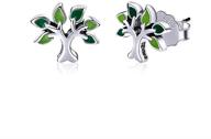 🌳 925 sterling silver bisaer girls tree stud earrings with green enamel leaves – cute tiny hypoallergenic ear studs for sensitive ears logo