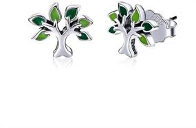 img 4 attached to 🌳 925 Sterling Silver BISAER Girls Tree Stud Earrings with Green Enamel Leaves – Cute Tiny Hypoallergenic Ear Studs for Sensitive Ears